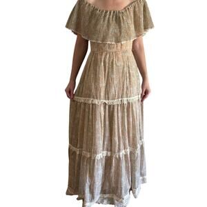 Vintage Candi Jones California Floral Lace Trim Maxi Dress Cottagecore Prairie